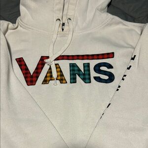 Vans White and Red Plaid Logo Sweater
